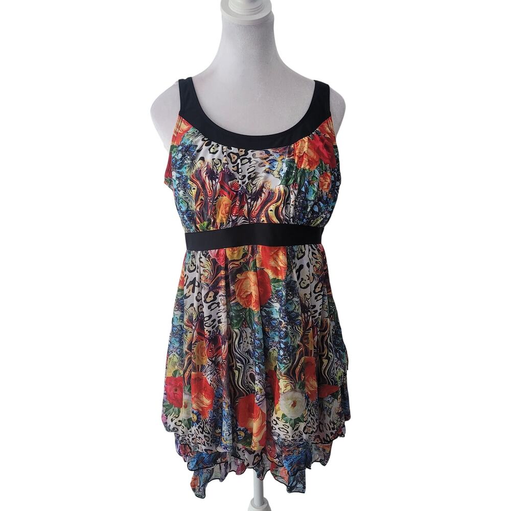 Baby Doll Mixed Print Floral Animal Sea Tiered Skirt‎ Dress Boho Festival EST S